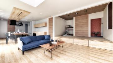 統一感のある木デザインで
あしらった一階完結型の家
抜け感のあるＬＤＫが印象的です。